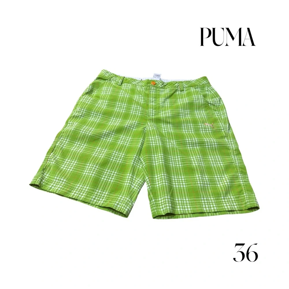 PUMA Green Plaid Golf Shorts Size 36 Men’s Summer Casual Sporty Lightweight NWOT - Picture 4 of 10